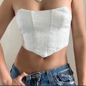 Adika white denim bustier corset crop top